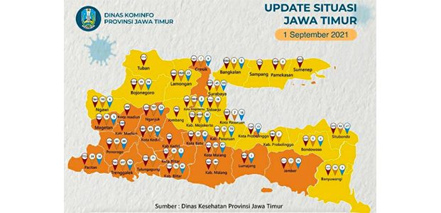 Bebas dari Zona Merah, 18 Daerah di Jatim Zona Kuning, 20 Masih Orange Bebas dari Zona Merah, 18 Daerah di Jatim Zona Kuning, 20 Masih Orange