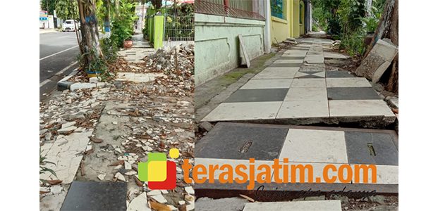 Banyak Trotoar Rusak, Warnai Pemandangan di Kota Lamongan Banyak Trotoar Rusak, Warnai Pemandangan di Kota Lamongan