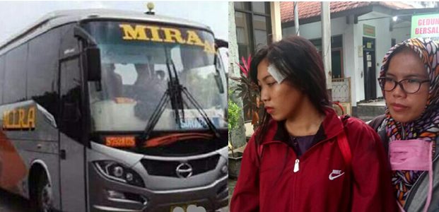 Bus Mira Dilempar Orang, 2 Penumpang Wanita Terluka Bus Mira Dilempar Orang, 2 Penumpang Wanita Terluka