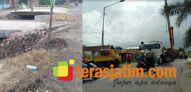 Crane Jatuh dari Truk, Pondasi Jalan di Krembung Sidoarjo Ambrol Crane Jatuh dari Truk, Pondasi Jalan di Krembung Sidoarjo Ambrol