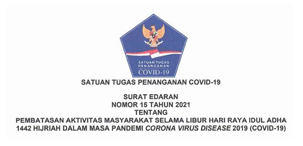 Ini Edaran Pembatasan Kegiatan Masyarakat di Masa Libur Idul Adha 2021 Ini Edaran Pembatasan Kegiatan Masyarakat di Masa Libur Idul Adha 2021