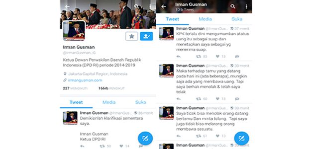 Terkena OTT, Ketua DPD Irman Gusman Bantah Terima Suap Terkena OTT, Ketua DPD Irman Gusman Bantah Terima Suap