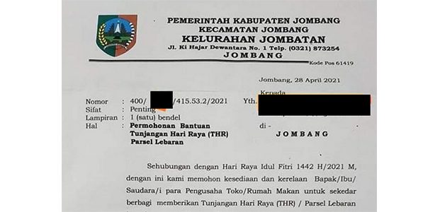 Viral! Oknum Lurah di Jombang Kirim Surat Minta THR dan Parsel Lebaran Viral! Oknum Lurah di Jombang Kirim Surat Minta THR dan Parsel Lebaran