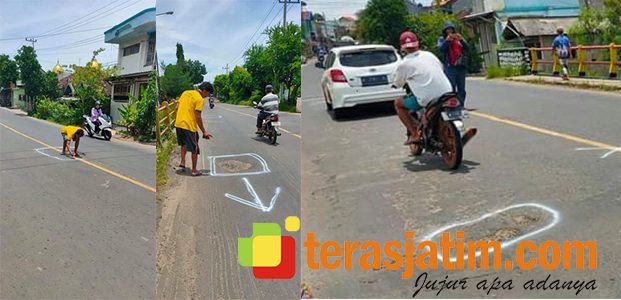 Kerap Makan Korban, Warga di Paciran Lamongan Tandai Jalan Berlobang Kerap Makan Korban, Warga di Paciran Lamongan Tandai Jalan Berlobang