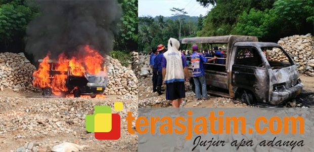 Diduga Korsleting, Pikap Bawa BBM Ratusan Liter Terbakar Hebat di Karangrejo Pacitan