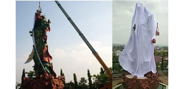 Redam Polemik, Patung Raksasa di Kelenteng Tuban Ditutup Kain Redam Polemik, Patung Raksasa di Kelenteng Tuban Ditutup Kain
