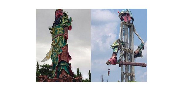 Patung Raksasa di Kelenteng Kwan Sing Bio Tuban Runtuh Patung Raksasa di Kelenteng Kwan Sing Bio Tuban Runtuh