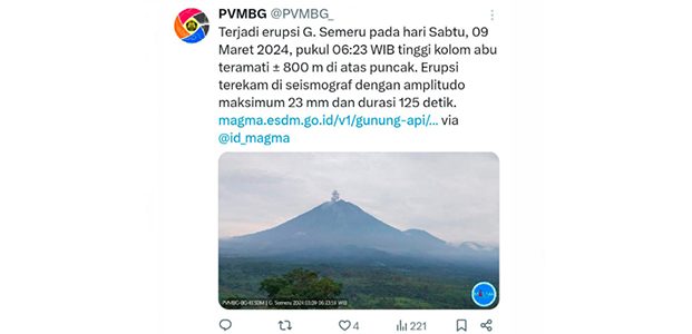 Pagi ini, Gunung Semeru Meletus Pagi ini, Gunung Semeru Meletus