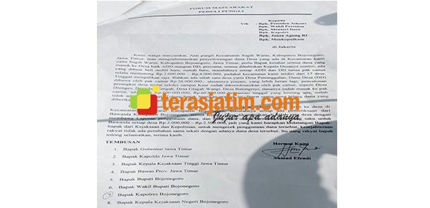 Diduga Banyak Praktek Pungli, Warga Sugihwaras Bojonegoro Kirim Surat ke Presiden Diduga Banyak Praktek Pungli, Warga Sugihwaras Bojonegoro Kirim Surat ke Presiden